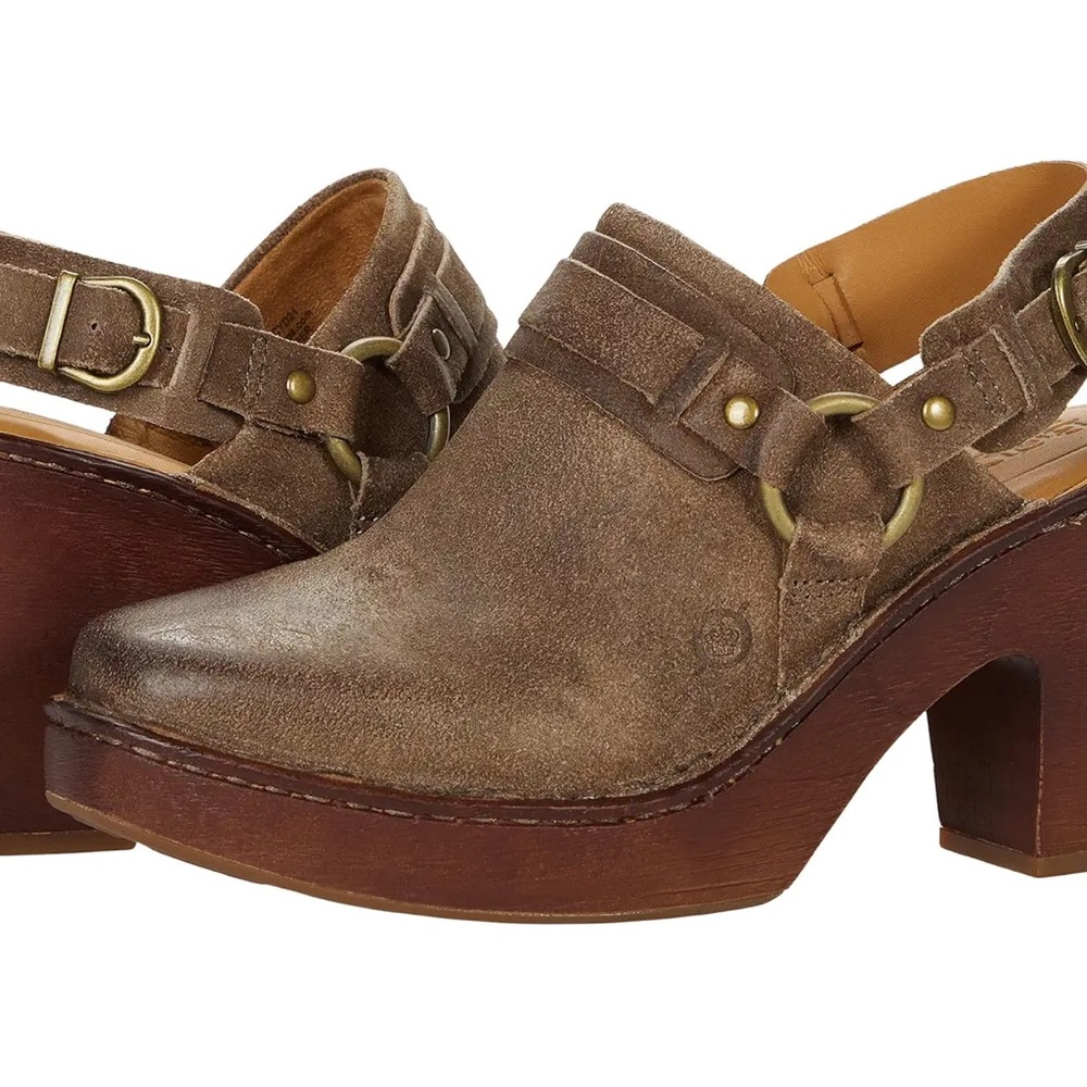Hudson born suede taupe colored clog size 9 good worn condition